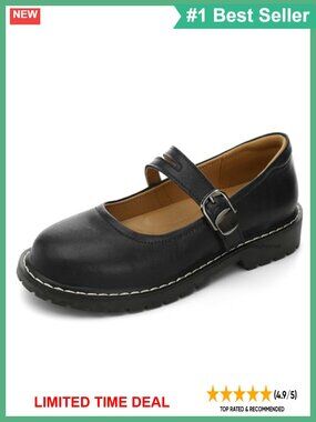 SELFLOW Women's Leather Mary Jane Flats Hook & Loop Comfort Work Shoes